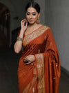 Banarasee Semi Silk Saree With Floral Border & Buta-Ochre Yellow