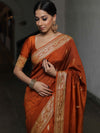 Banarasee Semi Silk Saree With Floral Border & Buta-Ochre Yellow