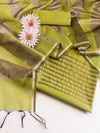 Banarasee Cotton Silk Stripe Pattern Salwar Kameez Fabric With Dupatta Set-Lime Green