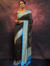 Banarasee Semi-Katan Zari Buta Saree-Black & Blue