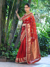 Banarasee Tissue (Saubhagyavati Bhava) Lace Saree With Hand Embroidered Mirror Work-Red