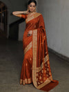 Banarasee Semi Silk Saree With Floral Border & Buta-Ochre Yellow