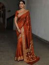 Banarasee Semi Silk Saree With Floral Border & Buta-Ochre Yellow