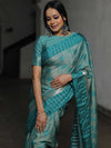 Banarasee Handloom Linen Silk Mix Saree-Green