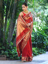Banarasee Tissue (Saubhagyavati Bhava) Lace Saree With Hand Embroidered Mirror Work-Red