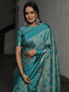 Banarasee Handloom Linen Silk Mix Saree-Green