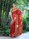 Banarasee Tissue (Saubhagyavati Bhava) Lace Saree With Hand Embroidered Mirror Work-Red