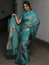 Banarasee Handloom Linen Silk Mix Saree-Green