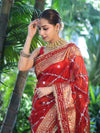 Banarasee Tissue (Saubhagyavati Bhava) Lace Saree With Hand Embroidered Mirror Work-Red