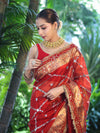 Banarasee Tissue (Saubhagyavati Bhava) Lace Saree With Hand Embroidered Mirror Work-Red