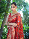 Banarasee Tissue (Saubhagyavati Bhava) Lace Saree With Hand Embroidered Mirror Work-Red