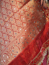 Banarasee Tissue (Saubhagyavati Bhava) Lace Saree With Hand Embroidered Mirror Work-Red