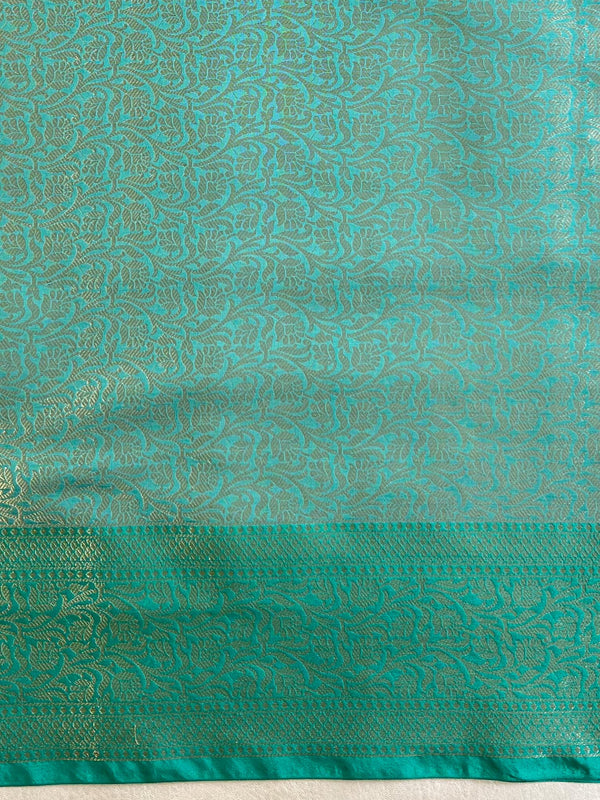 Banarasee Organza Mix Saree With Zari Work & Contrast Border-Grey & Green