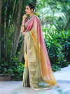 Banarasee Tissue Hand Embroidered Mirror Work Saree With Ghungroo Work & Embroidered Pallu-Multicolor