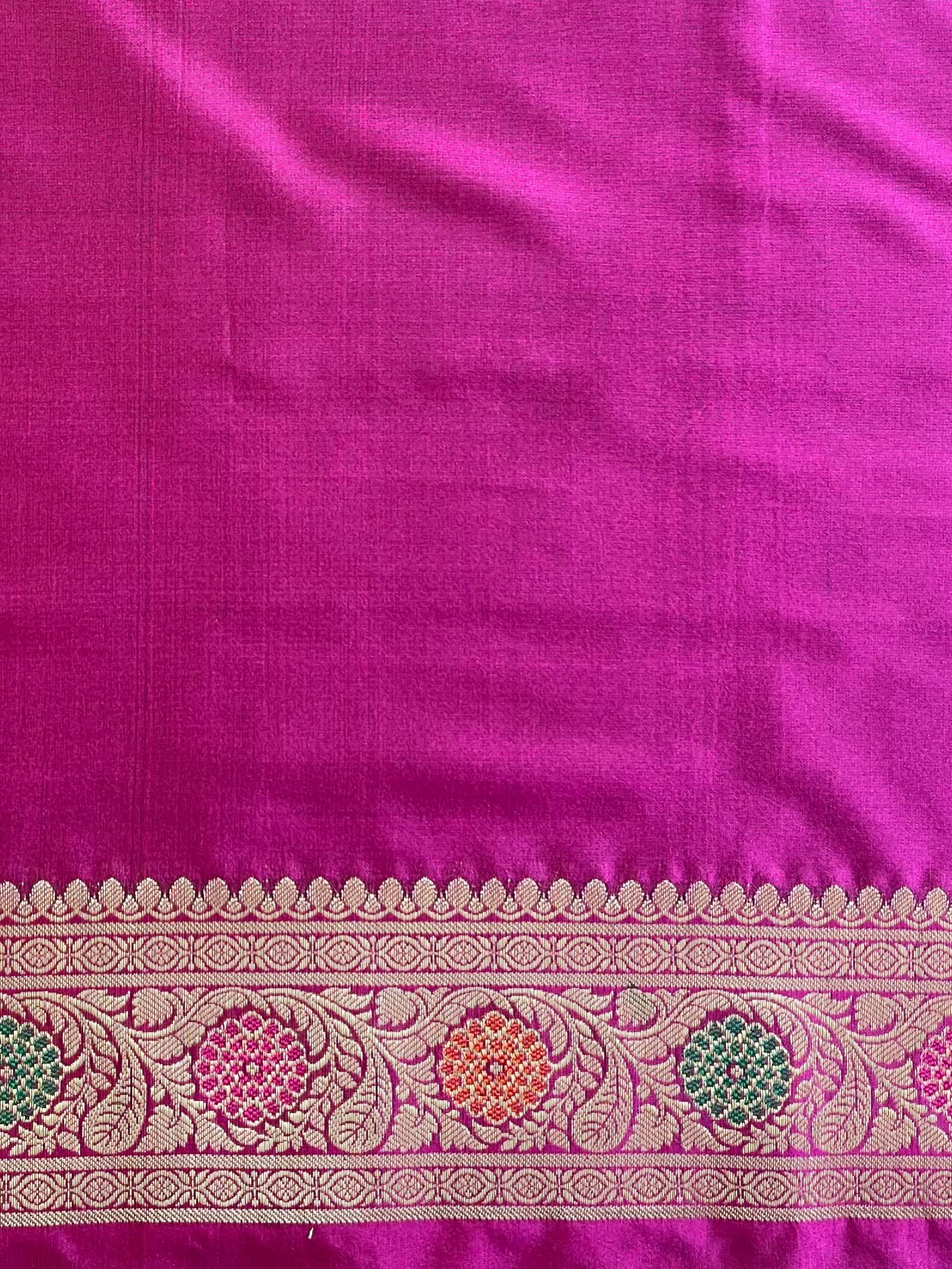Banarasee Handwoven Semi-Katan Zari Paithani Border Saree-Green