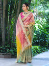 Banarasee Tissue Hand Embroidered Mirror Work Saree With Ghungroo Work & Embroidered Pallu-Multicolor