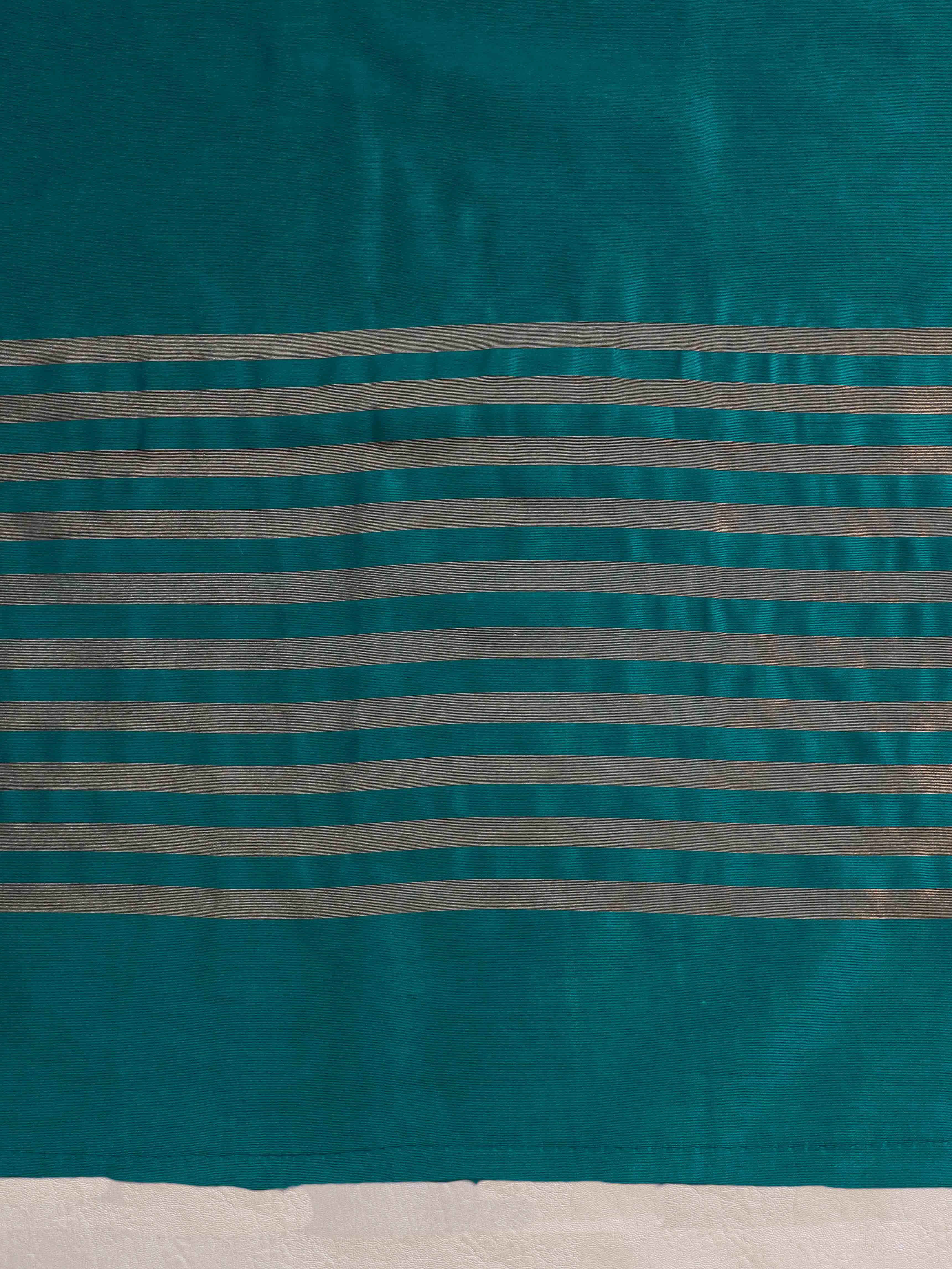 Banarasee Cotton Silk Stripe Pattern Salwar Kameez Fabric With Dupatta Set-Teal Green