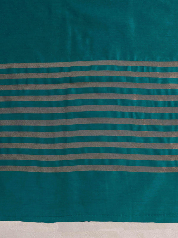 Banarasee Cotton Silk Stripe Pattern Salwar Kameez Fabric With Dupatta Set-Teal Green