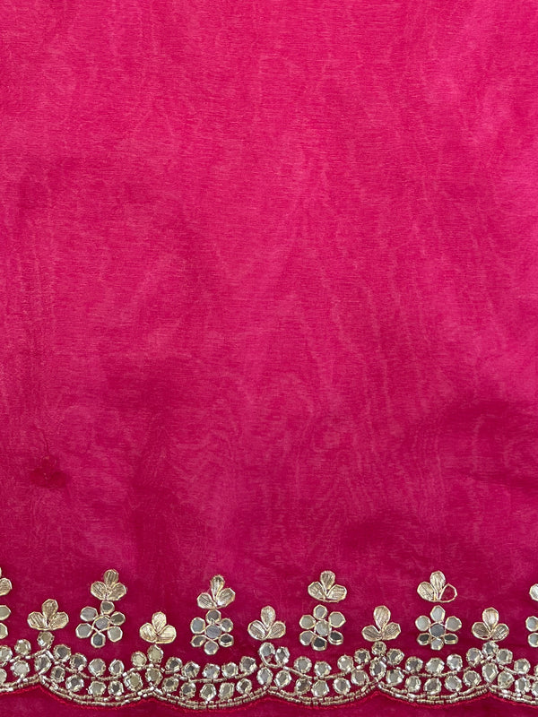 Banarasee Organza Silk Scallop Border Saree-Pink