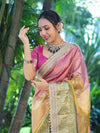 Banarasee Tissue Hand Embroidered Mirror Work Saree With Ghungroo Work & Embroidered Pallu-Multicolor
