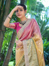 Banarasee Tissue Hand Embroidered Mirror Work Saree With Ghungroo Work & Embroidered Pallu-Multicolor