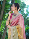 Banarasee Tissue Hand Embroidered Mirror Work Saree With Ghungroo Work & Embroidered Pallu-Multicolor