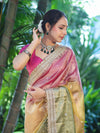 Banarasee Tissue Hand Embroidered Mirror Work Saree With Ghungroo Work & Embroidered Pallu-Multicolor