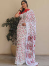 Bhagalpuri Handloom Linen Block Printed Saree-White