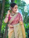 Banarasee Tissue Hand Embroidered Mirror Work Saree With Ghungroo Work & Embroidered Pallu-Multicolor