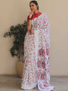 Bhagalpuri Handloom Linen Block Printed Saree-White