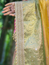 Banarasee Tissue Hand Embroidered Mirror Work Saree With Ghungroo Work & Embroidered Pallu-Multicolor