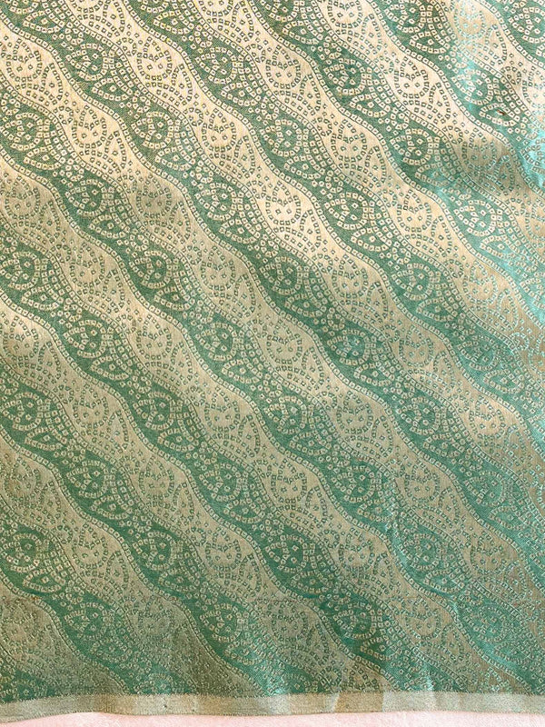 Banarasee Soft Chiffon Saree With Foil Print & Scallop Border-Green