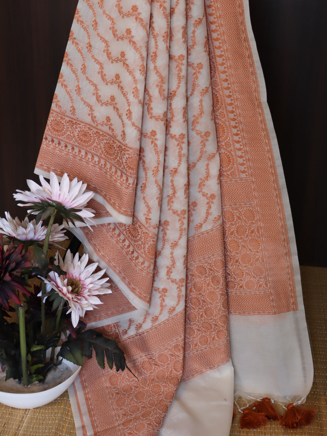 Banarasee Cotton Resham Zari Dupatta-White