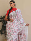 Bhagalpuri Handloom Linen Block Printed Saree-White