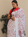 Bhagalpuri Handloom Linen Block Printed Saree-White