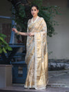 Banarasee Tissue Hand Embroidered Mirror Work Saree With Zari Woven Border & Lace-Gold
