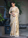 Banarasee Tissue Hand Embroidered Mirror Work Saree With Zari Woven Border & Lace-Gold
