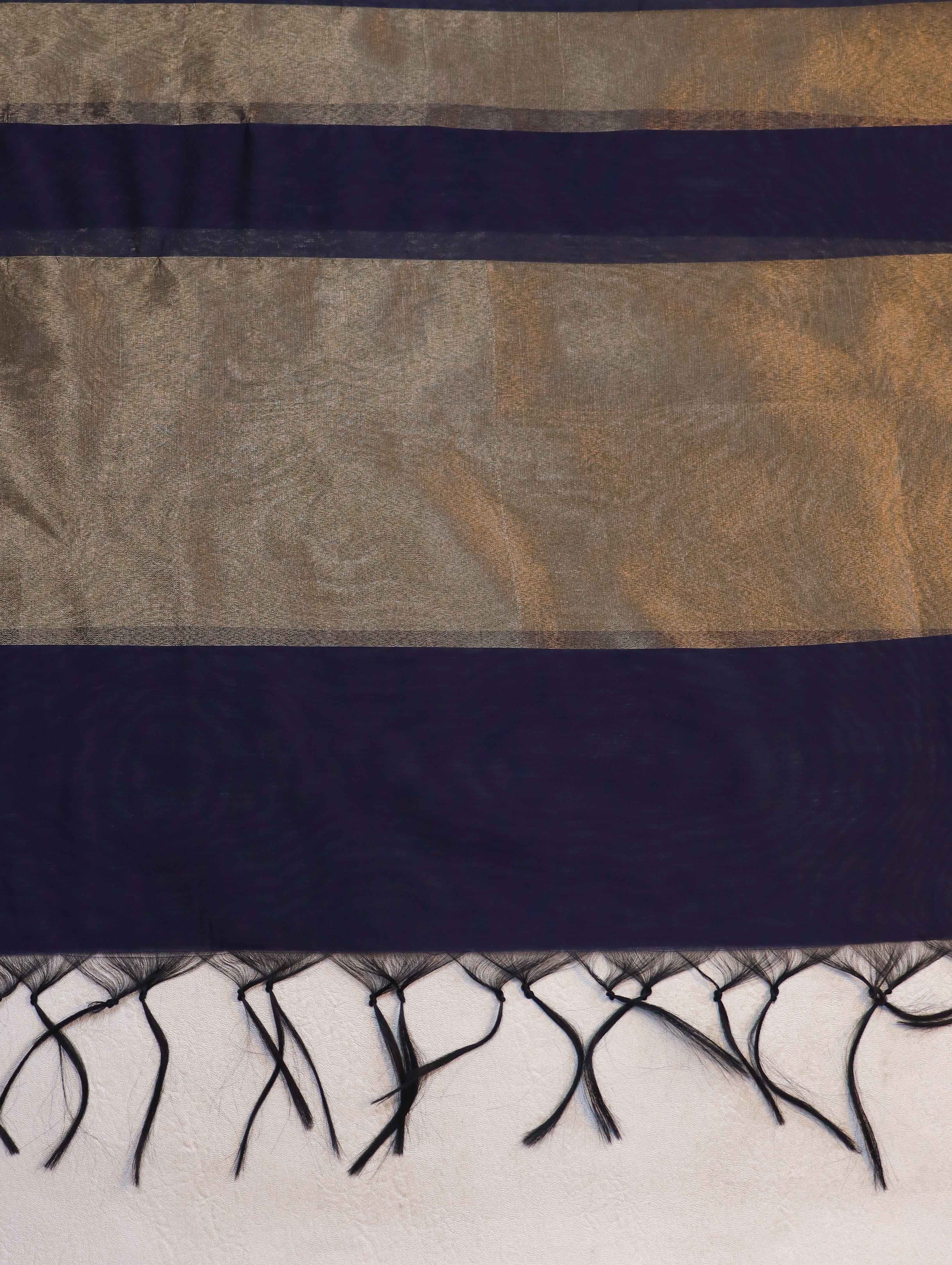 Banarasee Cotton Silk Stripe Pattern Salwar Kameez Fabric With Dupatta Set-Navy Blue