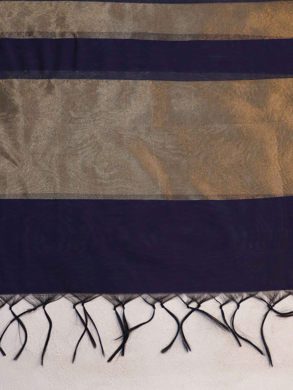 Banarasee Cotton Silk Stripe Pattern Salwar Kameez Fabric With Dupatta Set-Navy Blue