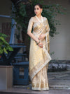 Banarasee Tissue Hand Embroidered Mirror Work Saree With Zari Woven Border & Lace-Gold