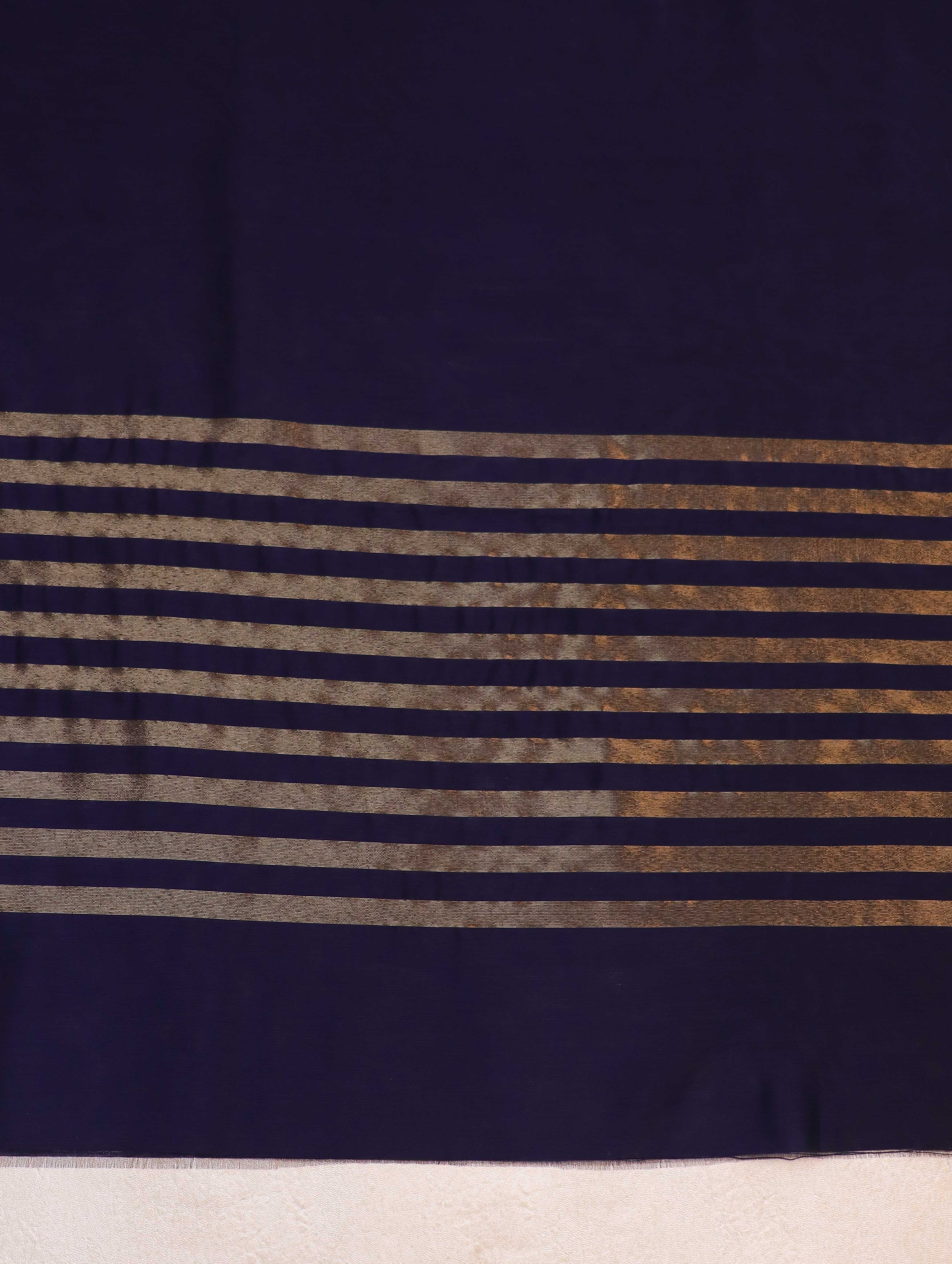 Banarasee Cotton Silk Stripe Pattern Salwar Kameez Fabric With Dupatta Set-Navy Blue