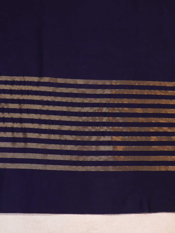 Banarasee Cotton Silk Stripe Pattern Salwar Kameez Fabric With Dupatta Set-Navy Blue