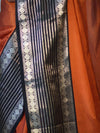 Banarasee Handloom Plain Semi Silk Saree With Contrast Temple Border-Rust Orange