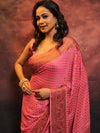 Banarasee Pure Chiffon Saree With Antique Zari Work-Pink