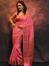 Banarasee Pure Chiffon Saree With Antique Zari Work-Pink