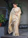Banarasee Tissue Hand Embroidered Mirror Work Saree With Zari Woven Border & Lace-Gold