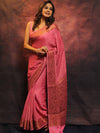 Banarasee Pure Chiffon Saree With Antique Zari Work-Pink