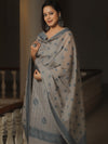 Banarasee Cotton Salwar Kameez Fabric With Dupatta & Resham Zari-Grey