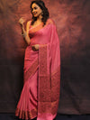 Banarasee Pure Chiffon Saree With Antique Zari Work-Pink