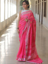 Bhagalpur Handloom Embroidered Buta Design Linen Saree-Pink
